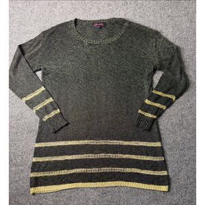 Dynabelly Maternity Black & Gold Metallic Striped Knit Sweater Size Large